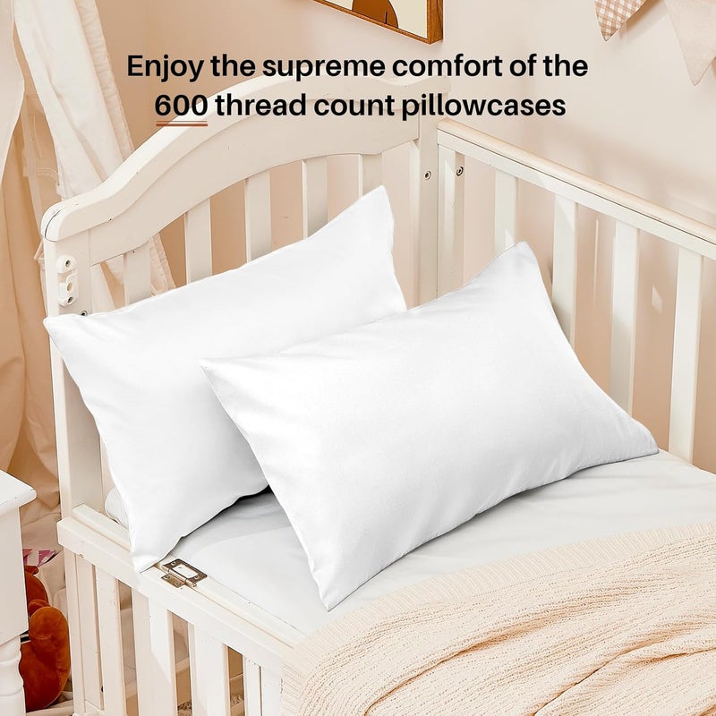 Warmstar 100% Cotton Toddler Pillowcase Set of 2, 600 Thread Count 13x18 Toddler Pillowcases Soft & Breathable, Cotton Travel Pillow Case Cover 13"x 18" with Envelope Closure,White - Image 2